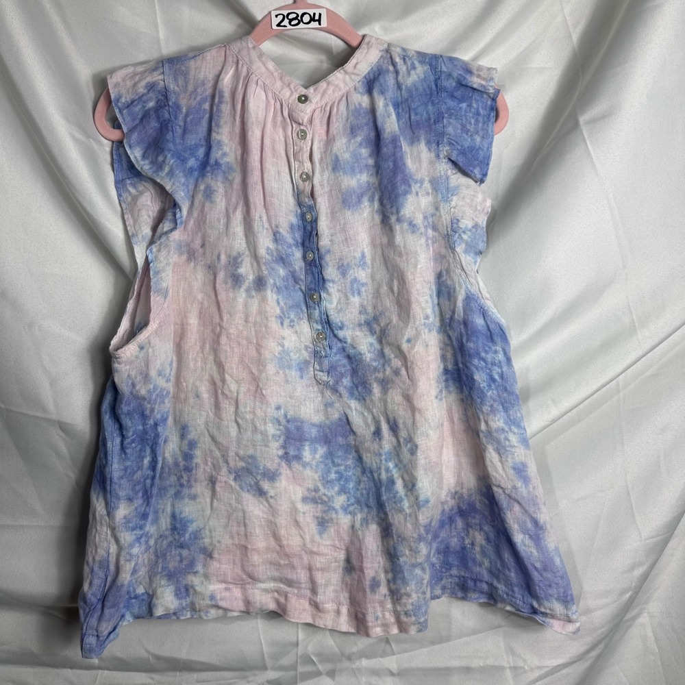 Cloth & Stone Anthropologie XL Linen Tie Dye Ruffle Cap Sleeve cloud costal boho - Picture 6 of 7
